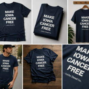 Make Iowa Cancer Free White Graphic Blue Shirt Mens