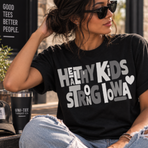 Healthy Kids Strong Iowa T-Shirt Grayscale Woman's