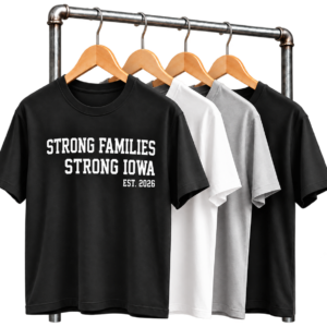 Strong Families Strong Iowa White Graphic Black Shirt